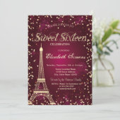 Glitzer Gold Eiffelturm Diamonds Red Sweet 16 Einladung (Stehend Vorderseite)
