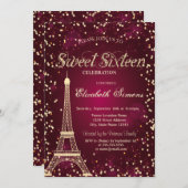 Glitzer Gold Eiffelturm Diamonds Red Sweet 16 Einladung (Vorne/Hinten)