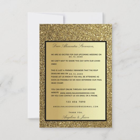 Glitzer Gold Erinnerung Einladung RSVP Card Hochze (Vorderseite)