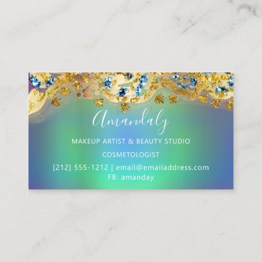 Glitzer Gold Event Planner Stylist Blue Green Visitenkarte (Rückseite)