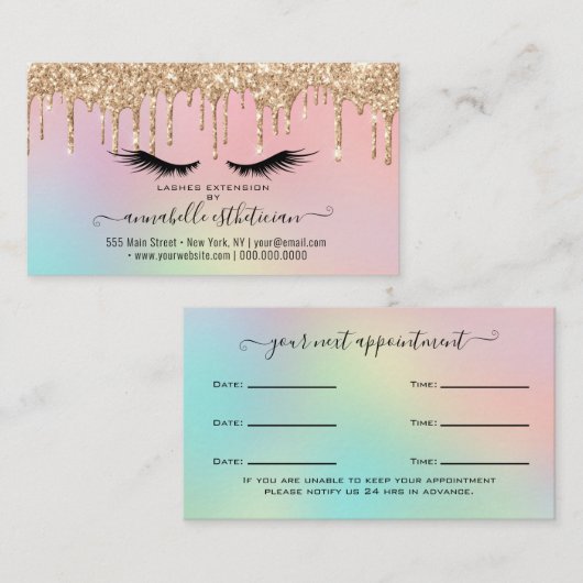Glitzer Gold Eyelash Verlängerung Ernennung Visitenkarte (Vorne/Hinten)