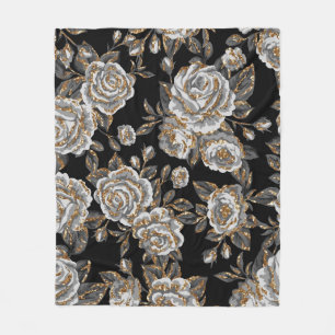 Glitzer Gold Floral: Sparkle Vintag. Fleecedecke