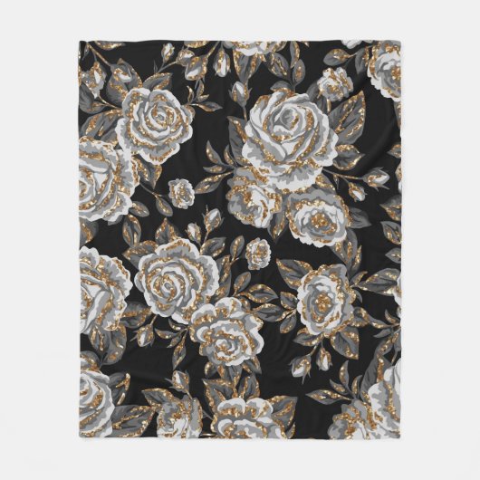 Glitzer Gold Floral: Sparkle Vintag. Fleecedecke (Vorderseite)