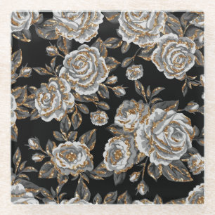 Glitzer Gold Floral: Sparkle Vintag. Glasuntersetzer
