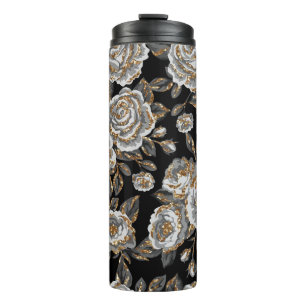 Glitzer Gold Floral: Sparkle Vintag. Thermosbecher