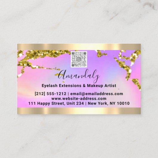 Glitzer Gold Frame Eventplaner QR Code Rosa Visitenkarte (Rückseite)