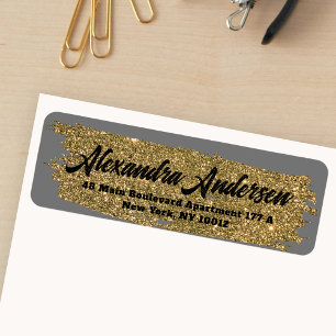 Glitzer Gold Funkelnd Brushstroke Rücksendeadresse