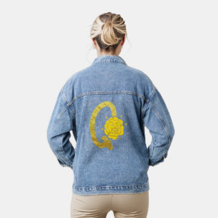 Glitzer Gold Gelbe Flora Monogramm Q Frauen Jeansjacke