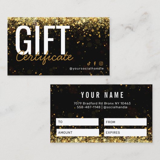 Glitzer Gold-Geschenkgutschein  Visitenkarte (Vorne/Hinten)