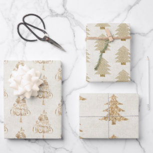 Glitzer Gold Glam Weihnachtsbaumen Geschenkpapier Set