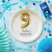 Glitzer Gold , goldenes Funkeln 9. Geburtstag Pappteller (Party)