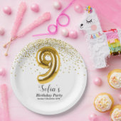 Glitzer Gold , goldenes Funkeln 9. Geburtstag Pappteller (Party)