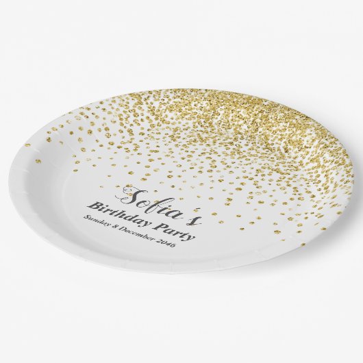 Glitzer Gold , goldenes Funkeln Pappteller (Schrägansicht)