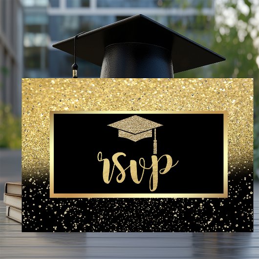 Glitzer Gold Grad Cap, Confetti Graduation Party RSVP Karte