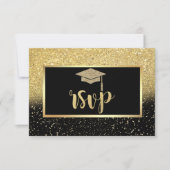 Glitzer Gold Grad Cap, Confetti Graduation Party RSVP Karte (Vorderseite)