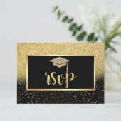 Glitzer Gold Grad Cap, Confetti Graduation Party RSVP Karte (Stehend Vorderseite)