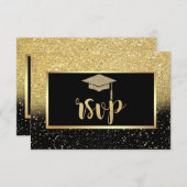 Glitzer Gold Grad Cap, Confetti Graduation Party RSVP Karte (Vorne/Hinten)