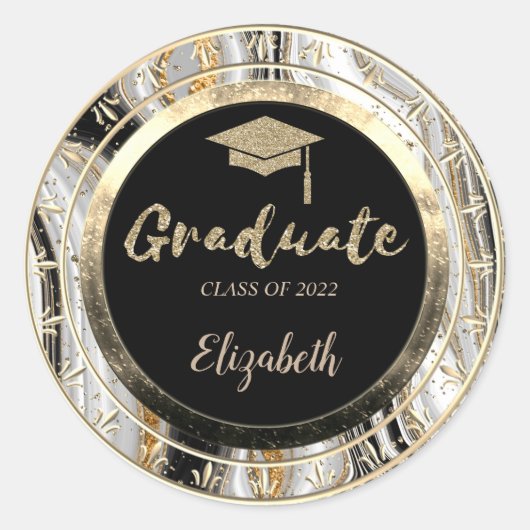 Glitzer Gold Grad Cap, Confetti Marmor Runder Aufkleber (Vorderseite)