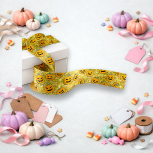 Glitzer-Gold-Halloween-Kürbismuster Satinband