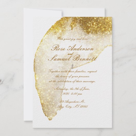 Glitzer Gold Hochzeit Einladung (Vorderseite)