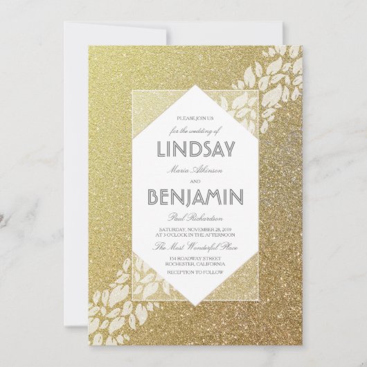 Glitzer Gold Hochzeit Einladung (Vorderseite)