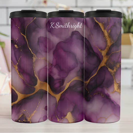 Glitzer Gold Lila Agate Marble Thermosbecher