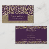 Glitzer Gold lila Leopard bedruckt chic Cards Visitenkarte (Vorne/Hinten)