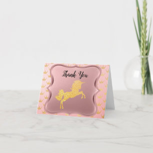 Glitzer Gold Magical Unicorn auf Rosa Gold Dankeskarte
