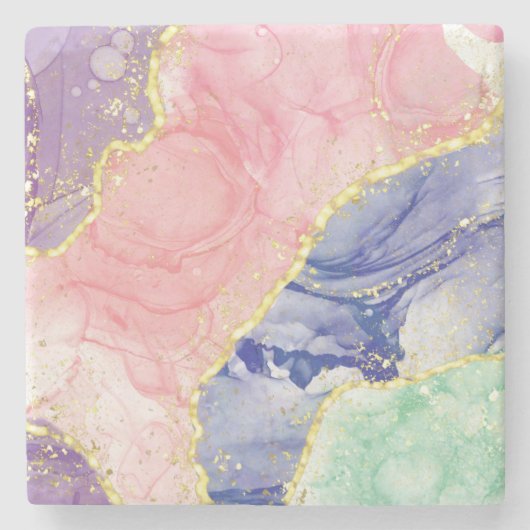 Glitzer Gold Marmorpastellfarben Steinuntersetzer (Vorderseite)