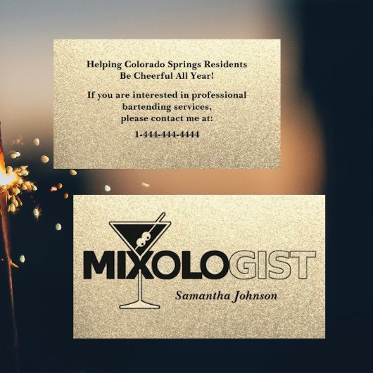Glitzer Gold Mixologe Barkeeper Business Card Visitenkarte