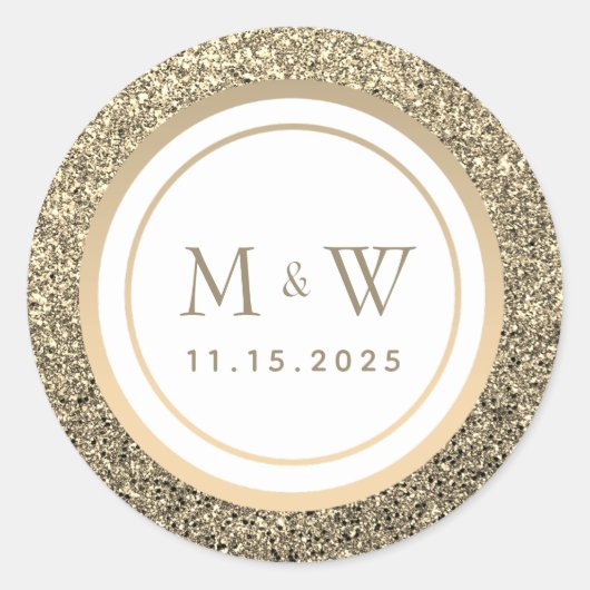 Glitzer Gold Monogram Wedding Runder Aufkleber (Vorderseite)