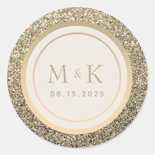 Glitzer Gold Monogram Wedding Runder Aufkleber (Vorderseite)