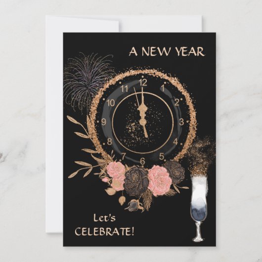 Glitzer Gold New Year Clock Party Einladung (Vorderseite)