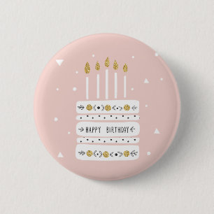 Glitzer Gold Pastel Geburtstagskuchen Illustration Button