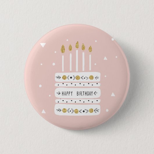 Glitzer Gold Pastel Geburtstagskuchen Illustration Button (Vorderseite)