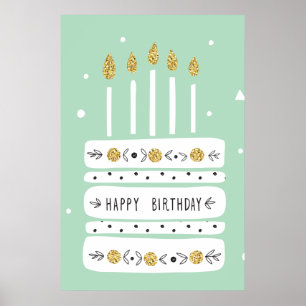 Glitzer Gold Pastel Geburtstagskuchen Illustration Poster
