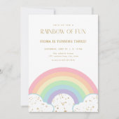 Glitzer Gold & Pastel Rainbow Geburtstag Einladung (Vorderseite)