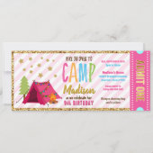 Glitzer Gold Pink Glamping Ticket Pass Geburtstag Einladung (Vorderseite)