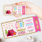 Glitzer Gold Pink Glamping Ticket Pass Geburtstag Einladung