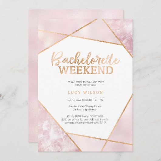Glitzer Gold PinkBachelorette Wochenende Einladung (Vorne/Hinten)