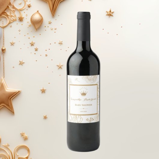 Glitzer Gold Princess Ornament Baby Dusche Weinetikett