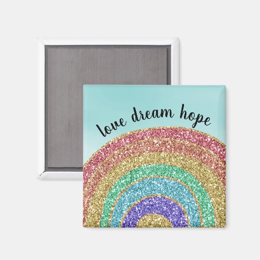 Glitzer Gold Rainbow Aqua Magnet (Vorderseite/Rückseite)