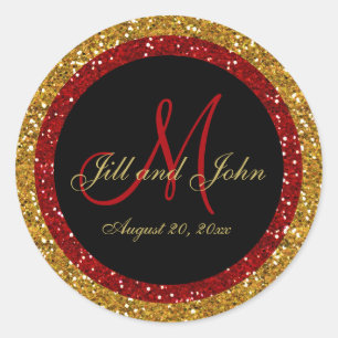 Glitzer Gold Red Wedding Monogram Siegel Sticker