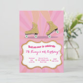 Glitzer Gold Roller Skate Geburtstag Einladungen (Stehend Vorderseite)