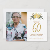Glitzer Gold Rose & Botanische Blätter 60. Geburts Einladung (Vorderseite)