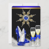 Glitzer Gold Royal Blue Heelse Black Champagne Einladung (Rückseite)