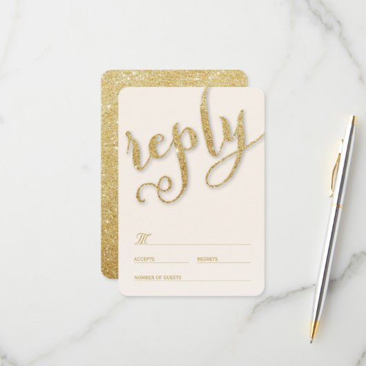 Glitzer Gold Script Forever Classy Elegante Hochze RSVP Karte (Vorderseite/Rückseite Beispiel)