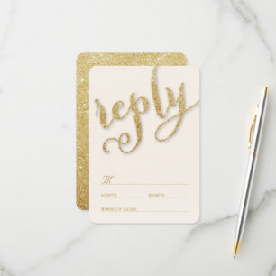 Glitzer Gold Script Forever Classy Elegante Hochze RSVP Karte