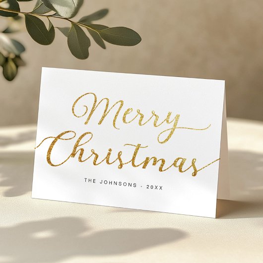 Glitzer Gold Script Frohe Weihnachtskarte Feiertagskarte