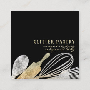 Glitzer Gold Silbergebäck Backwaren Koch Lux Quadratische Visitenkarte